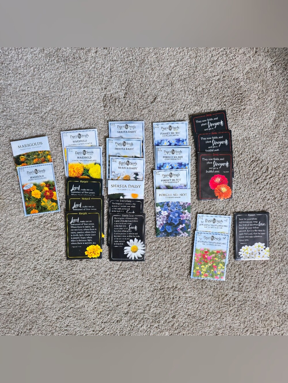 Page's Seeds Marigold Crackerjack Mixed Color Forget-Me-Not Shasta Daisy Alyssum